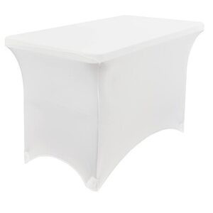 White Stretch Fabric Table Cover, Fits 4' Table