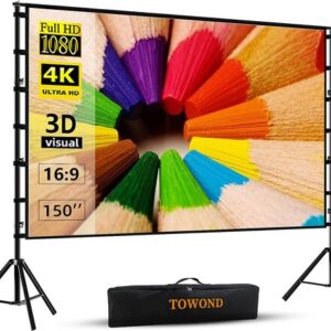 Projector Screen and Stand,Towond 150 inch Indoor Outdoor Projection Screen, Por