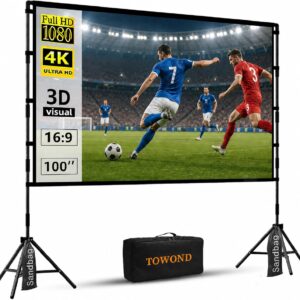 TOWOND 100-inch projector screen with stand and carry bag